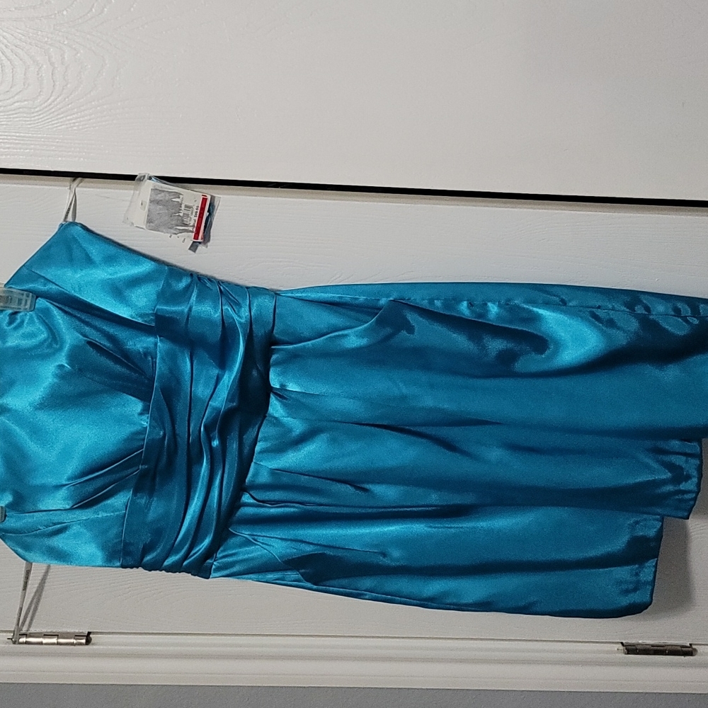 Short Charmeuse Dress with Ruched Waist and PocketDAVID'S BRIDAL in Malibu color